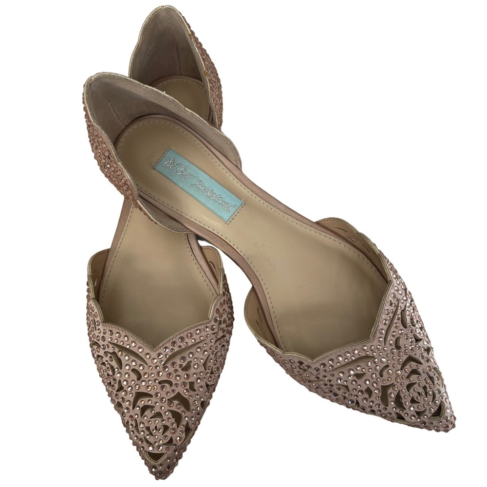 BETSEY JOHNSON SPARKLE Champagne Pink Flat Shoes with Pointed Toe. Size 6 - Picture 3 of 6